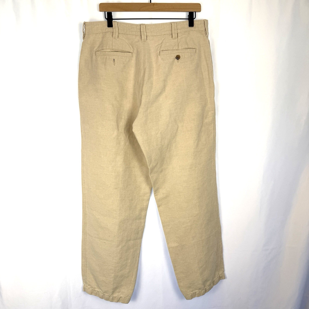 Vintage Linen Blend Pants Mens 36x29 Ivory White Trousers Y2K 90s St Johns Bay - Picture 2 of 9
